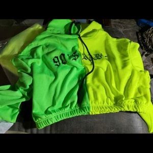 Neon Letter Graphic Hoodie Top and Jogger Set